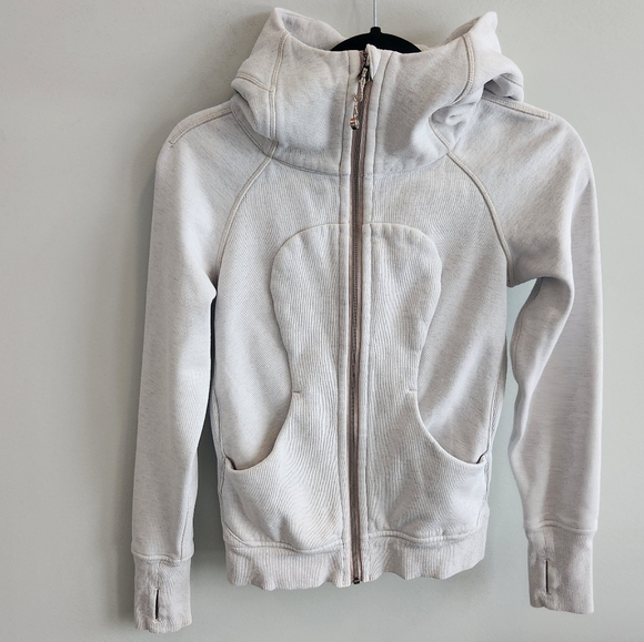Lululemon Scuba Hoodie Cotton Fleece Heathered White Hooded Sweatshirt Sz 2 - Picture 4 of 15